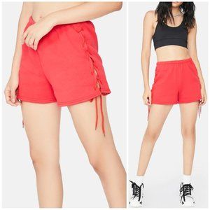 NWT Dolls Kill Red Lace Up Casual Lounge Shorts Festival Vacation Travel Relax